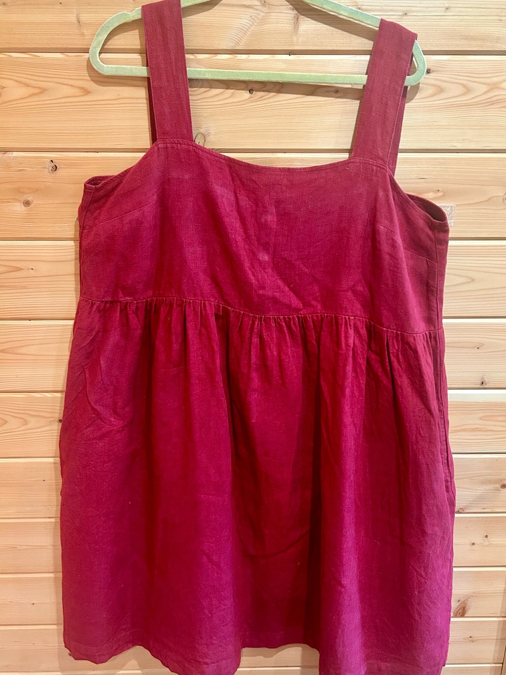 Linenfox pinafore dress, burgundy red, XL
